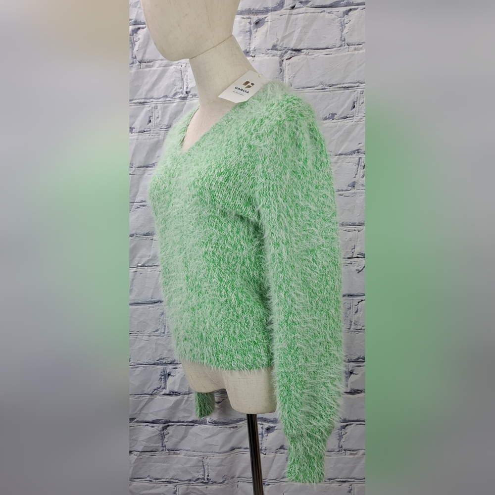 NWT Garcia Jeans Womens Green Fuzzy Sweater Mohair Like Acrylic Wool Nylon Small - Picture 12 of 16